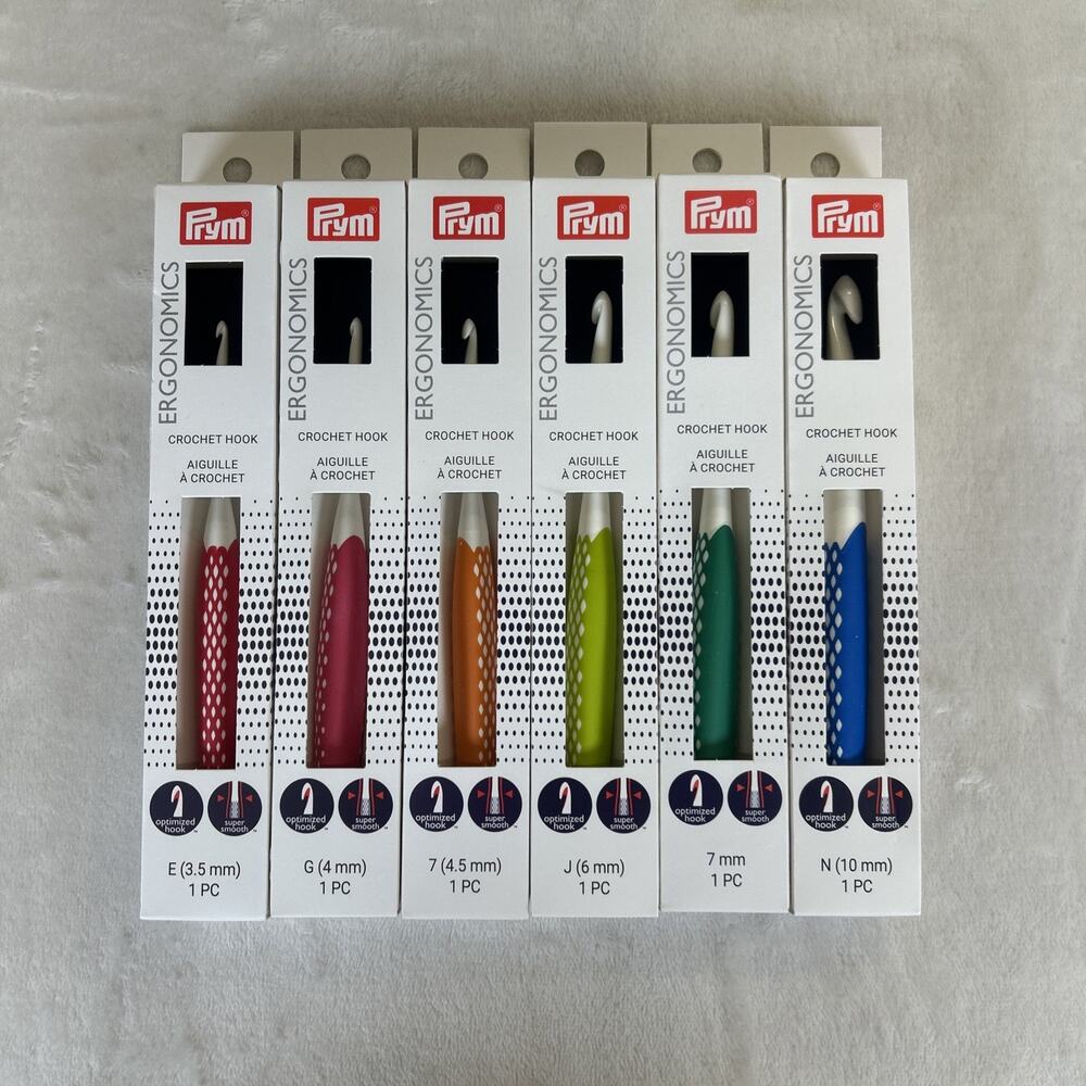 PRYM Ergonomics Crochet Hook Set of 6 Lot SEALED NEW E G 7 J 7mm N: Multicolor